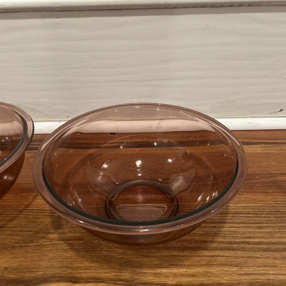 Set Of 2 Pyrex 325 Large 2.5 L Cranberry Glass Nesting Mixing Bowl EUC